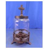 Glass Canister w/ Metal Cross Stand & Lid