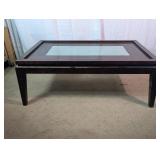 Dark Brown Wooden Glass Inset Cocktail Table