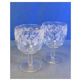 Floral Etched Gold Rim Wine Glasses Set