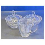 Ribbed Glass Creamer & Covered Sugar Bowls