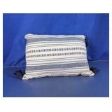 Blue & White Striped Lumbar Pillow w/ Tassels