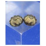 Vintage Gold Tone Faux Cameo Stud Earring Set