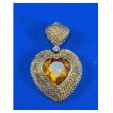 Gold-Tone Heart Citrine-Style Pendant Accent