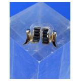 Gold-Tone Navy Blue Baguette Pierced Earrings