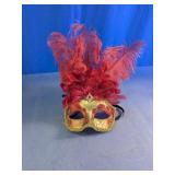 Red And Gold Feather Masquerade Mask
