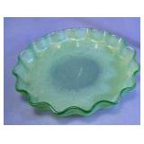 Green Textured Glass Ruffled Tart Server