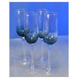 Teal Blue Crackle Fluted Champagne Glasses Set