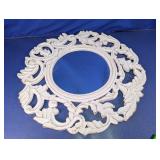 Fetco Round White Carved Wood Wall Mirror
