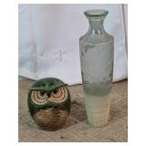 Owl Figurine and Tall Glass Vase Lot