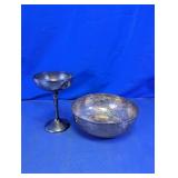 Vtg. Silver Plate Goblet & Hammered Metal Bowl Duo