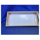 Wooden Serving Tray w/ Handles & White Base