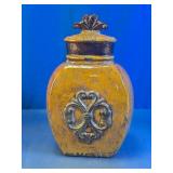 Ornate Mustard Yellow Lidded Decorative Jar