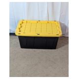 Black Plastic Storage Tote with Yellow Lid