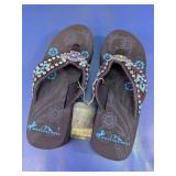 Montana West Embellished Wedge Flip Flops