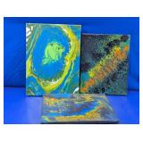 Abstract Acrylic Fluid Pour Canvas Art Trio
