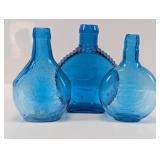 Vintage Cobalt Blue Embossed Glass Flask Bottled