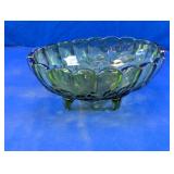 Vintage Green Glass Footed Oval Fruit Bowl
