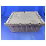 Gray Plastic Attached-Lid Storage Tote Container