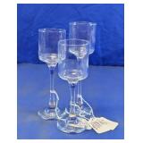 Clear Stemmed Glass Candle Holders Trio