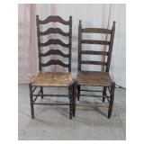 Wooden Ladder & Slat Back Woven Seat Side Chairs