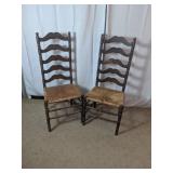Wooden Ladder Back Woven Seat Chairs Pair