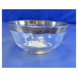 Vintage Silver Rimmed Clear Glass Serving Bowl