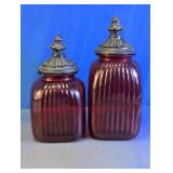 Red Ribbed Glass Decorative Bottles