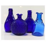 Vintage Cobalt Blue Decorative Glass Bottles Lot