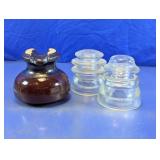 Vintage Glass & Ceramic Insulators Trio