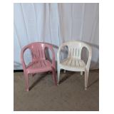 Pink & White Plastic Lawn Chairs Pair