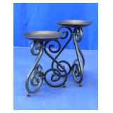 Black Iron Scrollwork Pillar Candle Holder Set