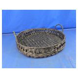 Black Woven Seagrass Tray w/ Wooden Beads