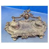 Decorative Ornate Double Inkwell Desk