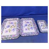 Vtg Floral Melamine Nesting Serving Trays Set