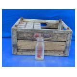 Vintage Milk Bottles with Wooden Crate