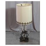 Vtg Brass Candelabra Table Lamp w/ Shade