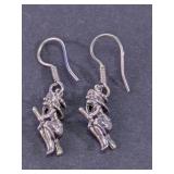 925 SilverWitch on a Broom Dangle Earrings