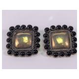 Vintage Alpaca Mixed Metal Black Onyx Earrings