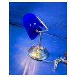 Vintage Blue Glass Shade Bankers Desk Lamp