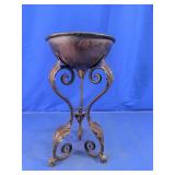 Ornate Scrollwork Metal Pedestal Planter