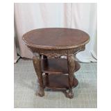 Vintage Carved Wood Oval 3-Tier End Table