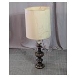 Vtg Brass Table Lamp With Tall Cream Shade