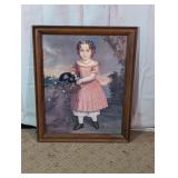 Framed Vintage Girl with Cat Portrait Art