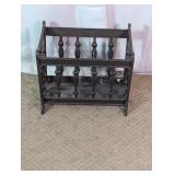 Vtg Dark Wood Spindle Magazine Rack Holder
