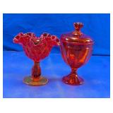 Amberina Glass Compote & Covered Jar