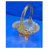 Amber Glass Ruffled Basket