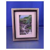 Framed Original Waterfall Painting Signed WH