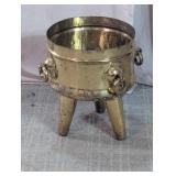 Vtg Brass Ring Handle Tripod Planter Pot