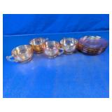 Vtg Peach Luster Glass Teacups and Saucers