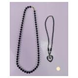 Vtg Monet Beaded & Hematite Heart Necklace Duo